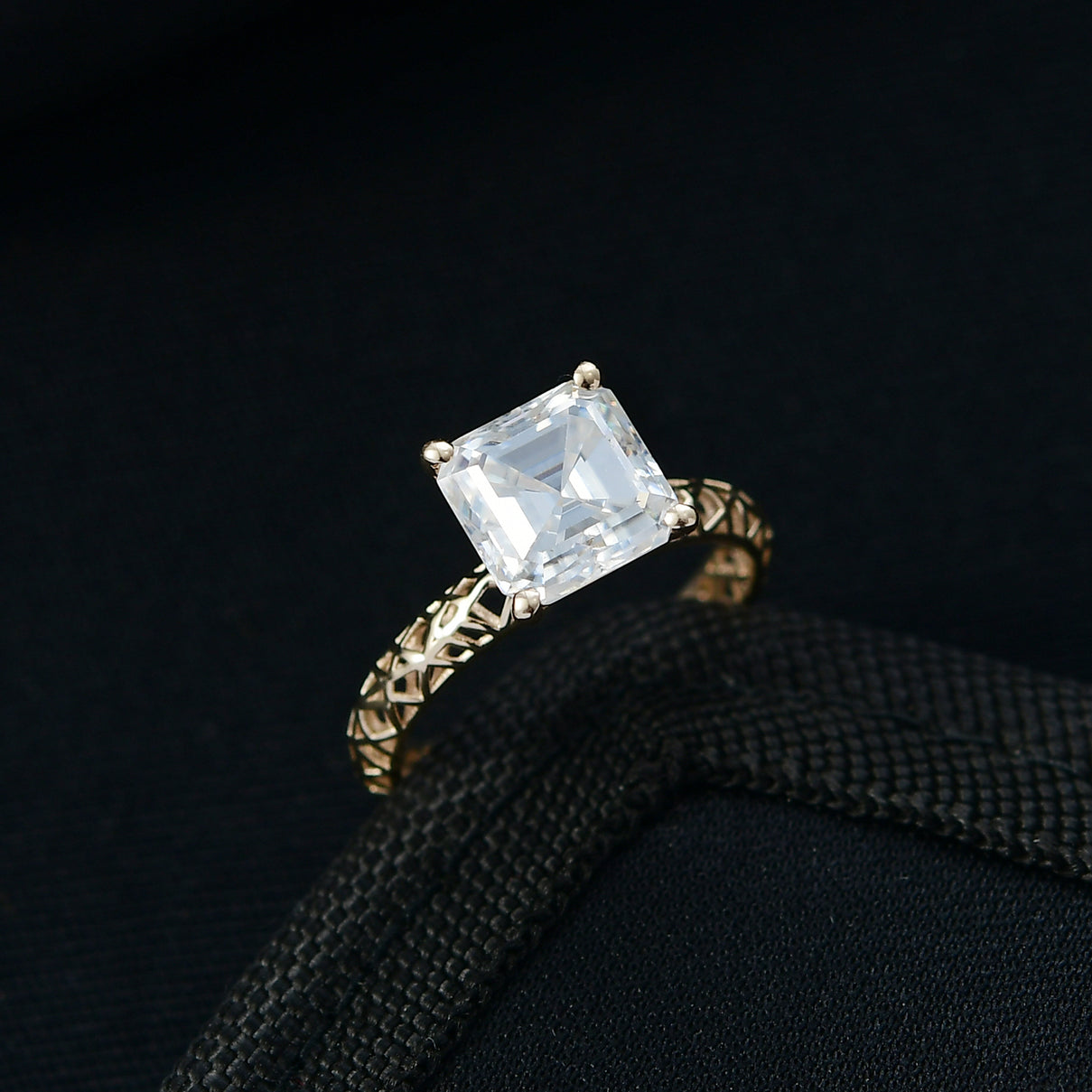 Mirage Collection  - 9K Yellow Gold Moissanite Solitaire Mirage Ring 2.75 ct. V32515677 2