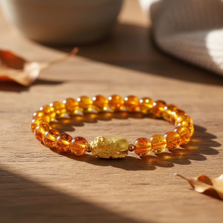 D'Joy Amber Beads Bracelet (Size 7 to 7.5 Stretchable) in Yellow Gold Plated Sterling Silver 28.00 Ct. 8350783 2