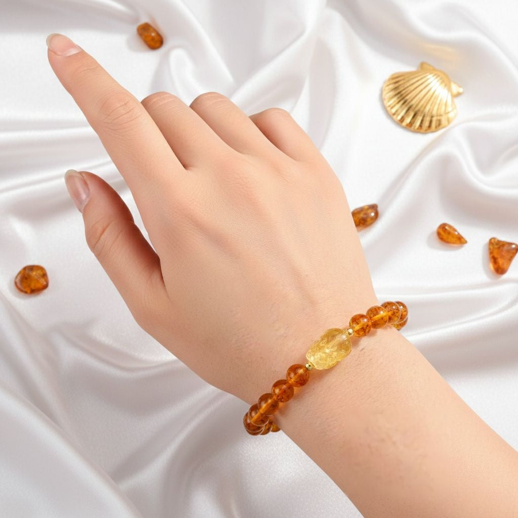 D'Joy Amber Beads Bracelet (Size 7 to 7.5 Stretchable) in Yellow Gold Plated Sterling Silver 28.00 Ct. 8350783 3