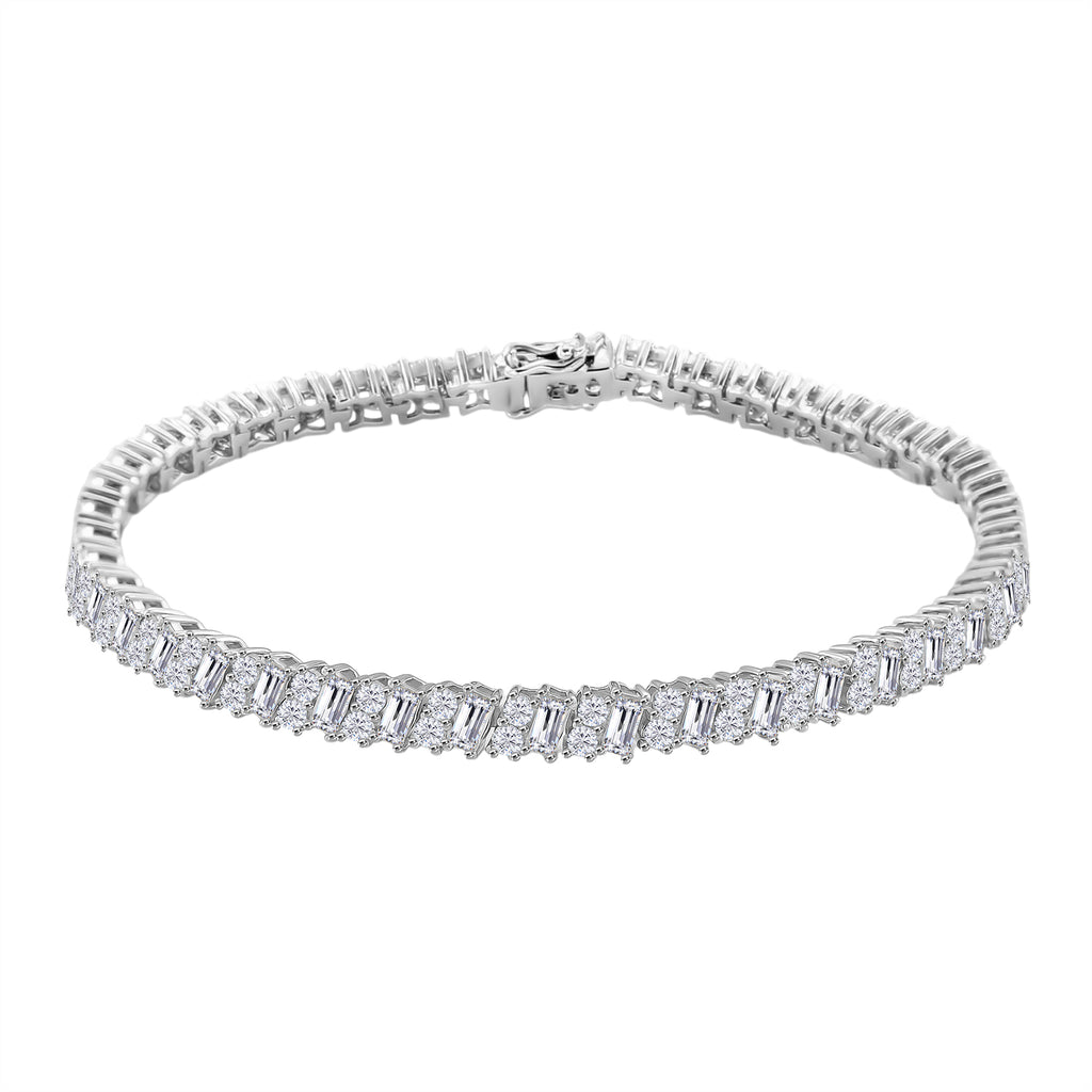 D'Joy Moissanite Tennis Bracelet (Size - 8) in Rhodium Overlay Sterling Silver 7.26 Ct, Silver Wt.12.00 Gms_8350852