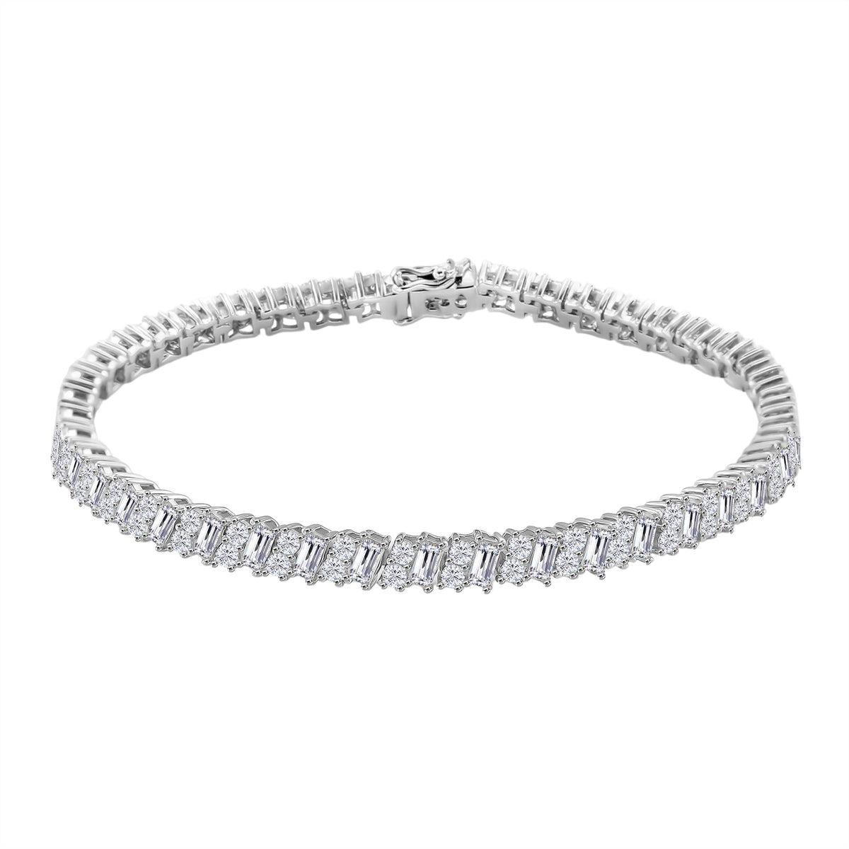 D'Joy Moissanite Tennis Bracelet (Size - 8) in Rhodium Overlay Sterling Silver 7.26 Ct, Silver Wt.12.00 Gms V32523410 0