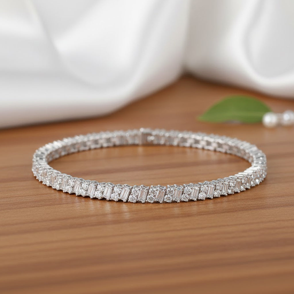 D'Joy Moissanite Tennis Bracelet (Size - 8) in Rhodium Overlay Sterling Silver 7.26 Ct, Silver Wt.12.00 Gms V32523410 2