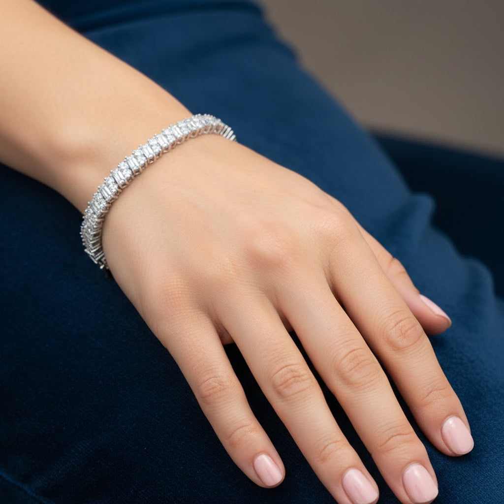 D'Joy Moissanite Tennis Bracelet (Size - 8) in Rhodium Overlay Sterling Silver 7.26 Ct, Silver Wt.12.00 Gms V32523410 3