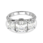 D'Joy - Royal Asscher Cut Moissanite Trilogy Ring in Rhodium Overlay Sterling Silver 5.52 Ct._8350903