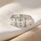 D'Joy - Royal Asscher Cut Moissanite Trilogy Ring in Rhodium Overlay Sterling Silver 5.52 Ct._8350903_1