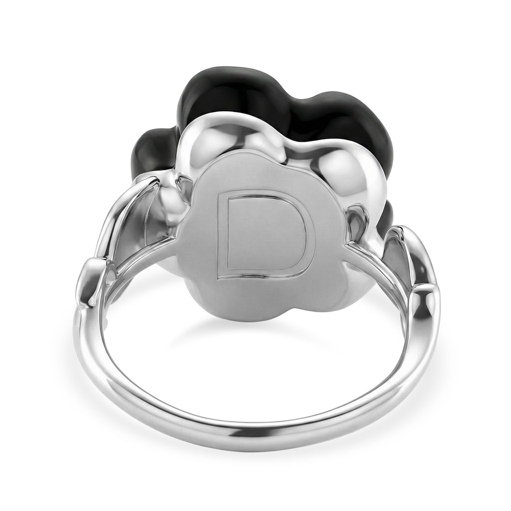 Black Jade Flower & Lab Grown Diamond (SI/GH- 0.50 ct) Ring in Rhodium Overlay Sterling Silver._8350991_4