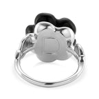 Black Jade Flower & Lab Grown Diamond (SI/GH- 0.50 ct) Ring in Rhodium Overlay Sterling Silver._8350991_4