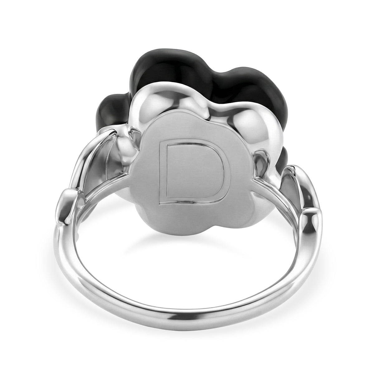 Black Jade Flower &amp; Lab Grown Diamond (SI/GH- 0.50 ct) Flower Ring in Rhodium Overlay Sterling Silver. 8350991 4