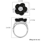 Black Jade Flower & Lab Grown Diamond (SI/GH- 0.50 ct) Ring in Rhodium Overlay Sterling Silver._8350991_5