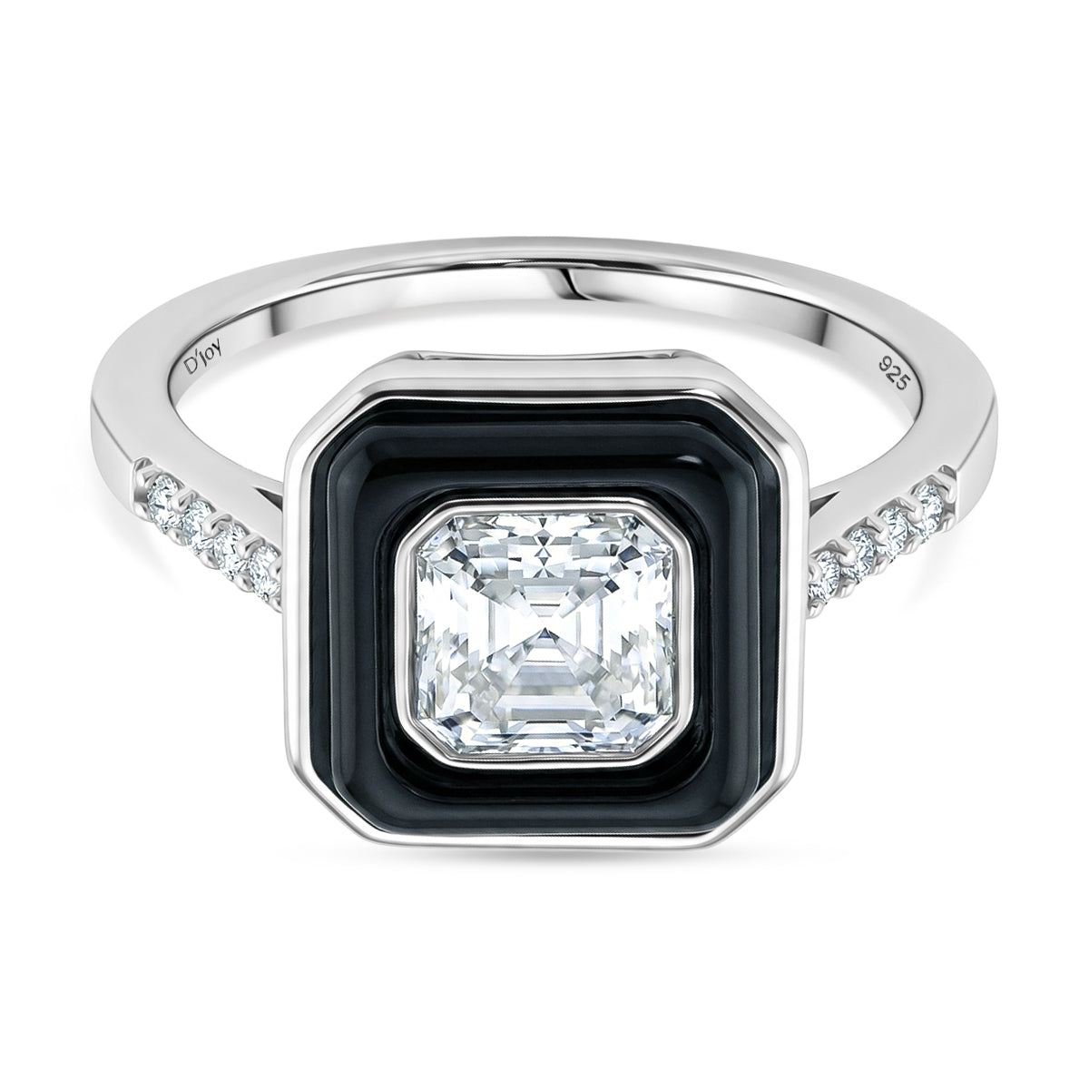 D'Joy Moissanite and Boots Black Jade Solitaire Ring in Rhodium Overlay Sterling Silver 3.45 Ct. 8351051 0