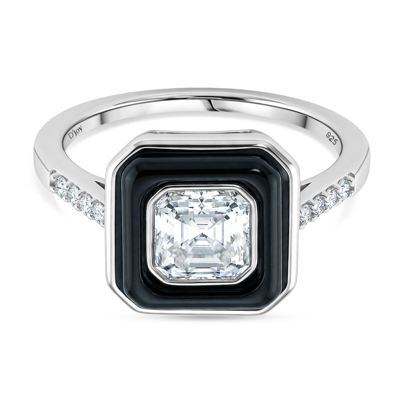D'Joy Moissanite and Boots Black Jade Solitaire Ring in Rhodium Overlay Sterling Silver 3.45 Ct._8351051
