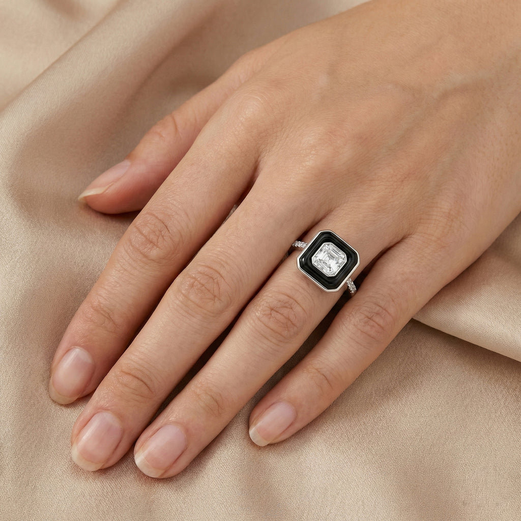 D'Joy Moissanite and Boots Black Jade Solitaire Ring in Rhodium Overlay Sterling Silver 3.45 Ct._8351051_2