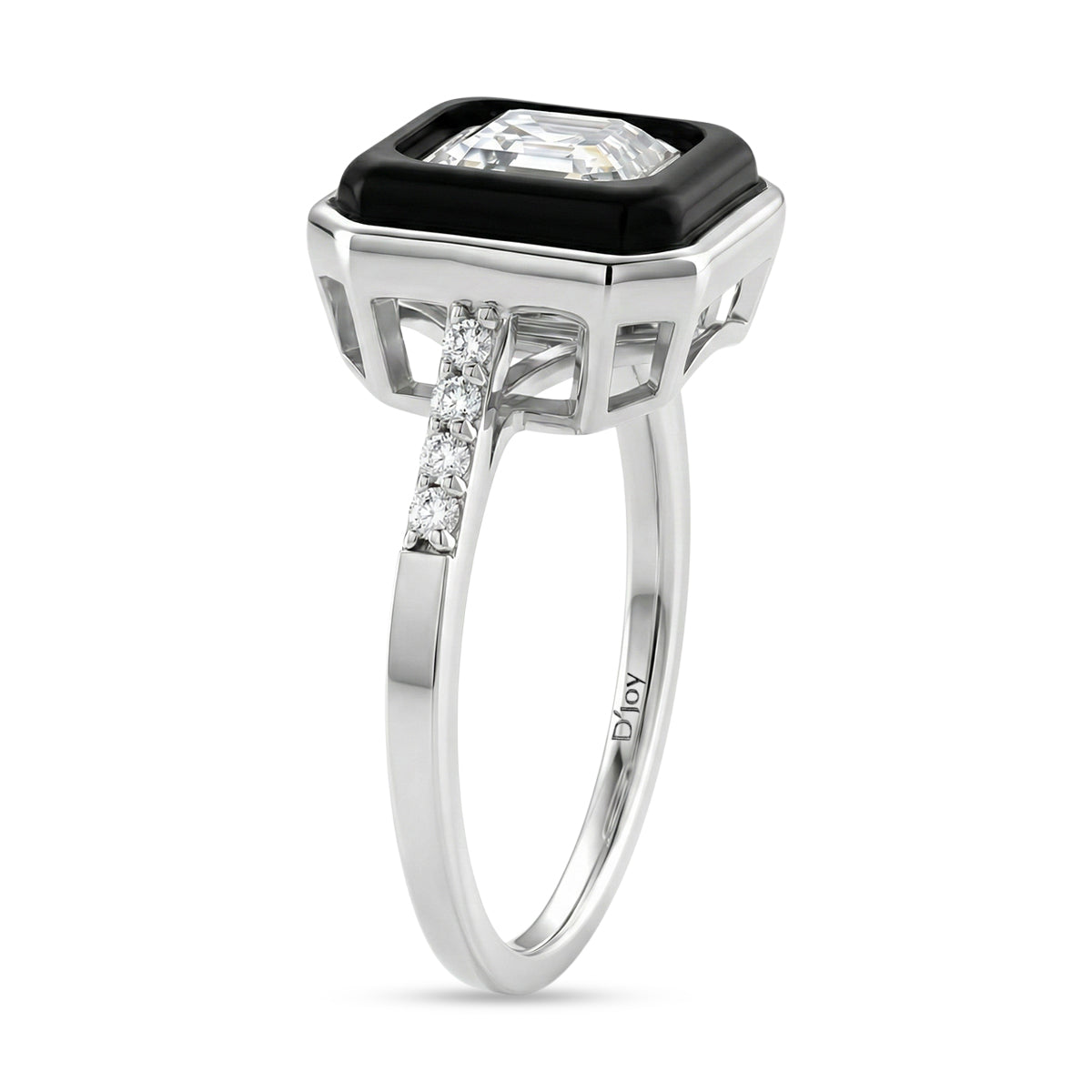 D'Joy Moissanite and Boots Black Jade Solitaire Ring in Rhodium Overlay Sterling Silver 3.45 Ct. 8351051 4