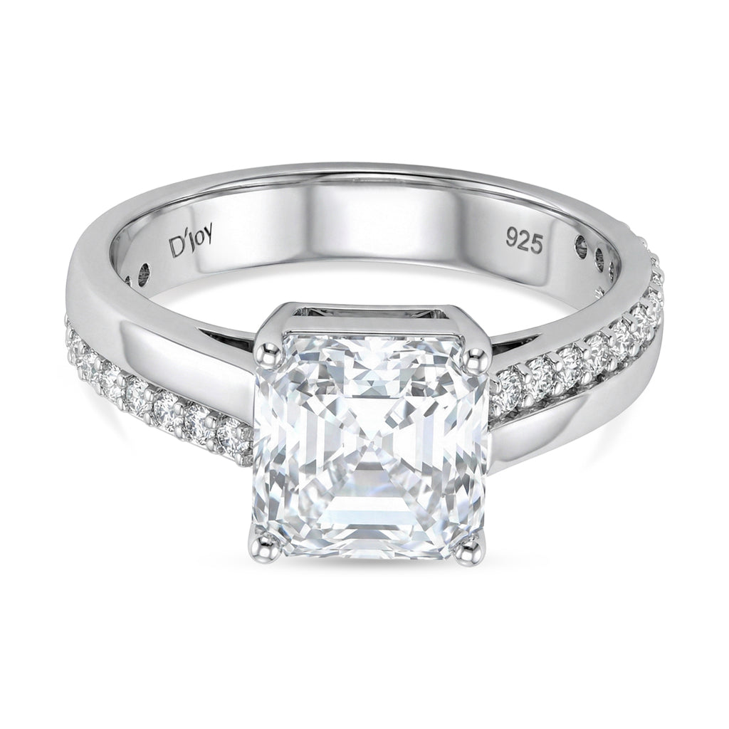 Close Out Deal- D'Joy Royal Asscher Cut Moissanite Ring in Rhodium Overlay Sterling Silver 3.26 Ct._8351070