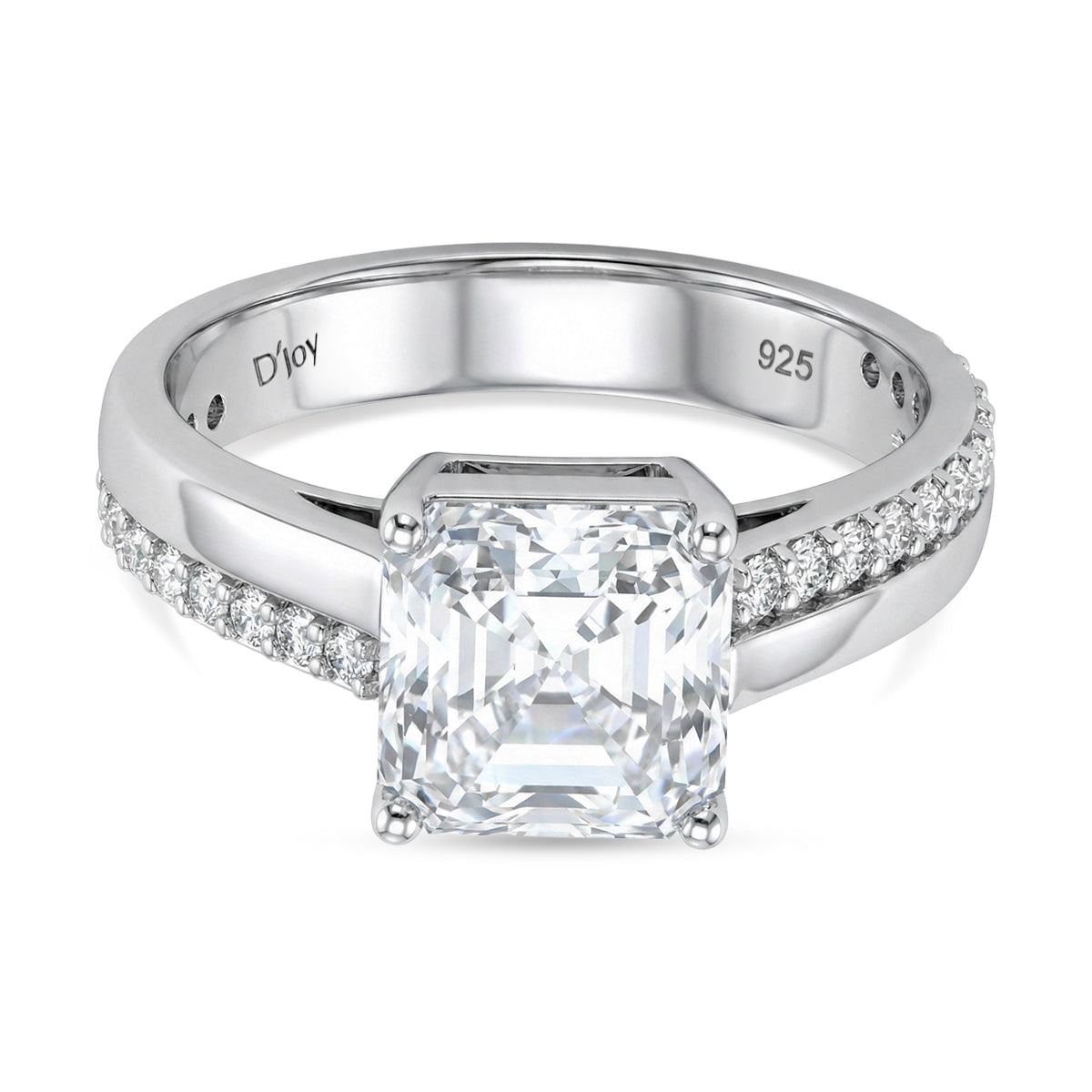 Close Out Deal- D'Joy Royal Asscher Cut Moissanite Ring in Rhodium Overlay Sterling Silver 3.26 Ct. V32522570 0