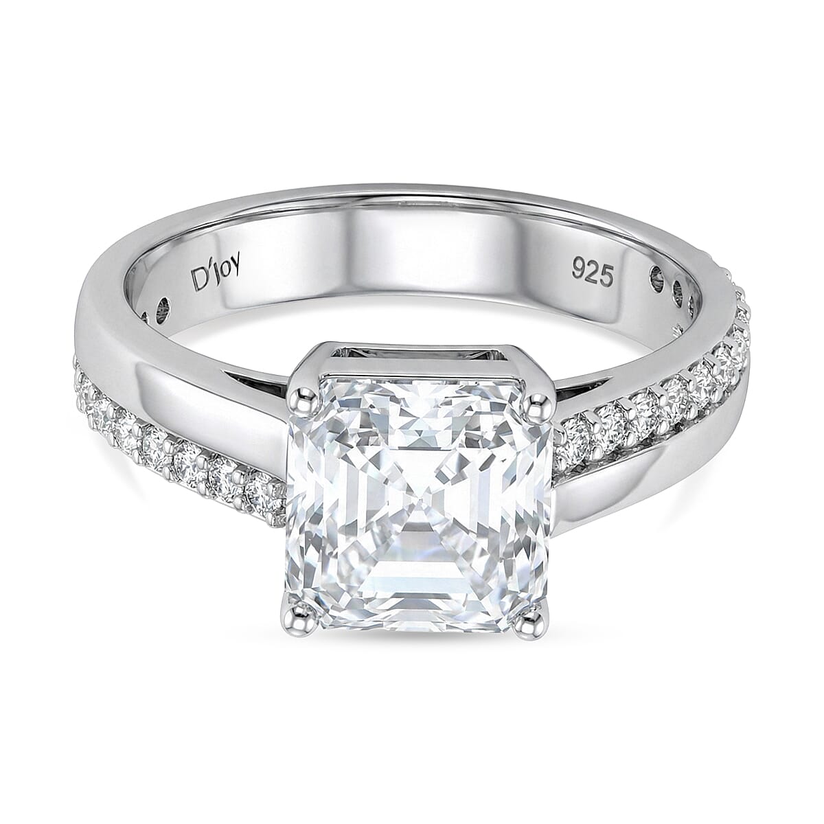 Close Out Deal- D'Joy Royal Asscher Cut Moissanite Ring in Rhodium Overlay Sterling Silver 3.26 Ct. V32512702 0