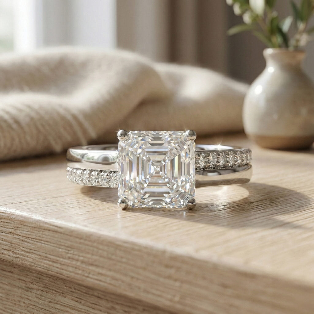 Close Out Deal- D'Joy Royal Asscher Cut Moissanite Ring in Rhodium Overlay Sterling Silver 3.26 Ct._8351071_2