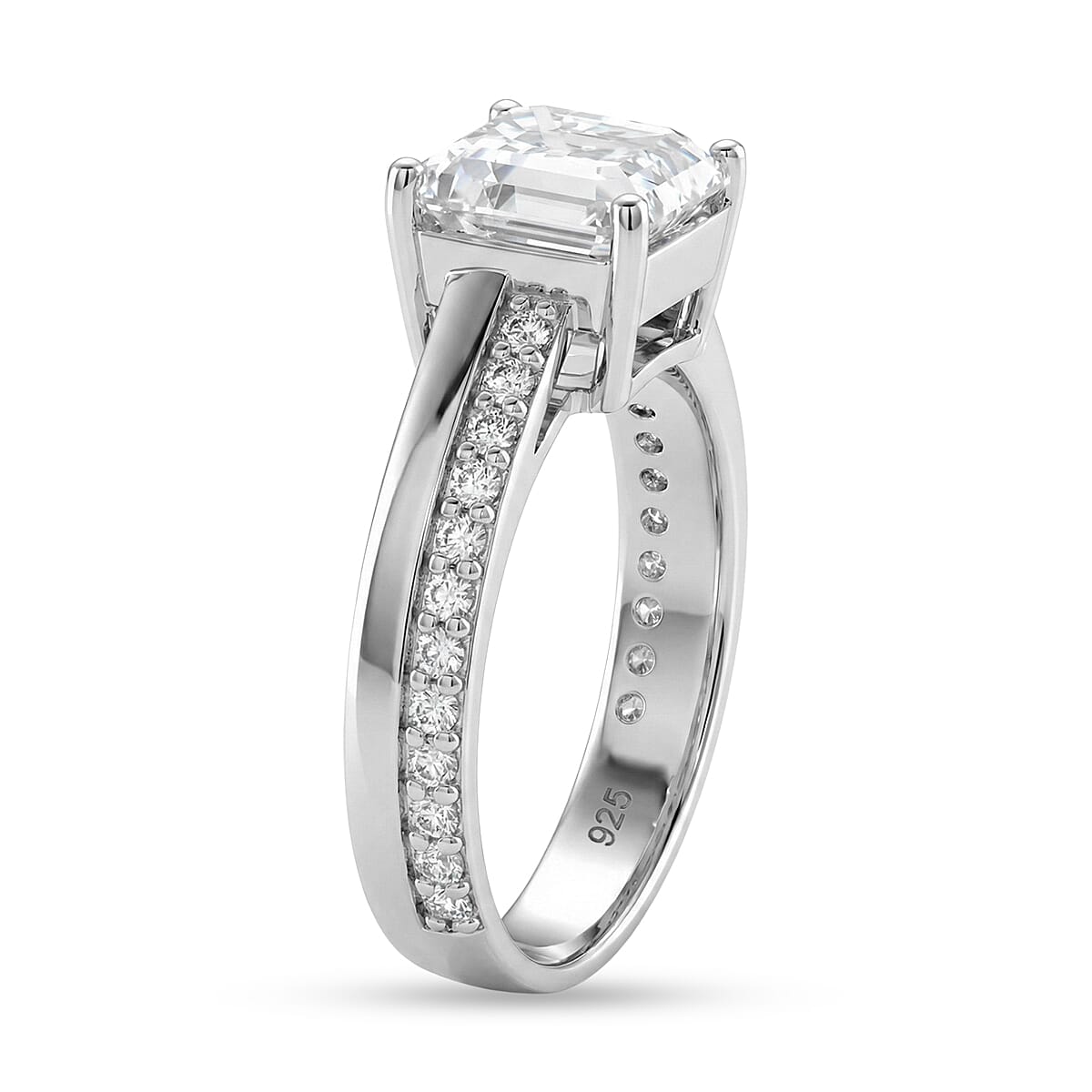 Close Out Deal- D'Joy Royal Asscher Cut Moissanite Ring in Rhodium Overlay Sterling Silver 3.26 Ct. V32512702 5