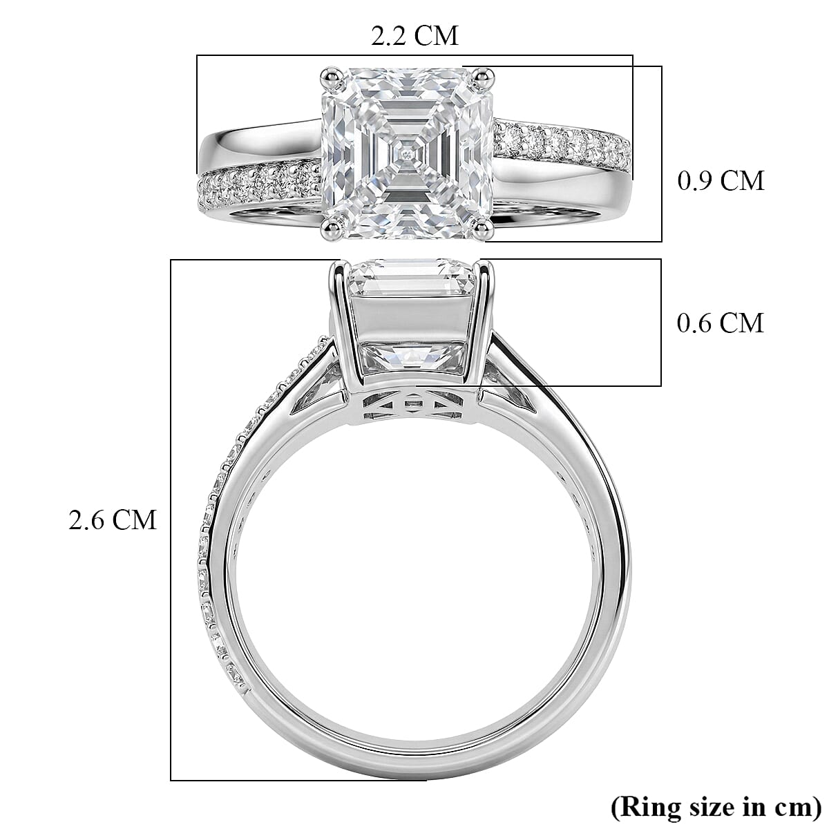Close Out Deal- D'Joy Royal Asscher Cut Moissanite Ring in Rhodium Overlay Sterling Silver 3.26 Ct. V32512702 7