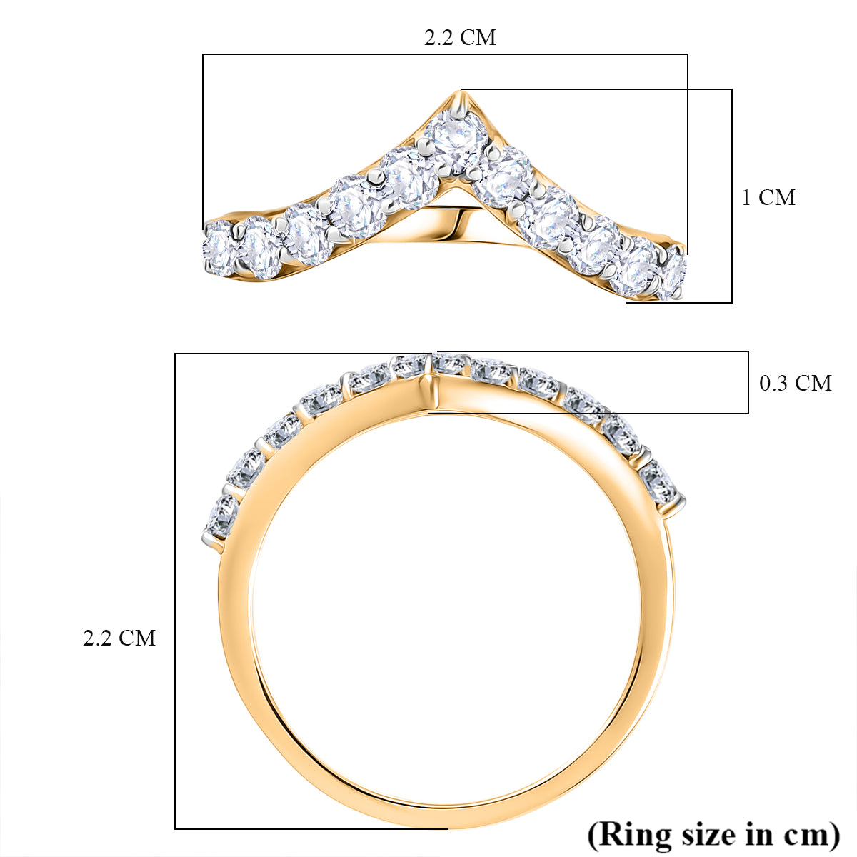 D'Joy -White Moissanite Wishbone Ring in 18K Vermeil Yellow Gold Plated Sterling Silver V32515080 6