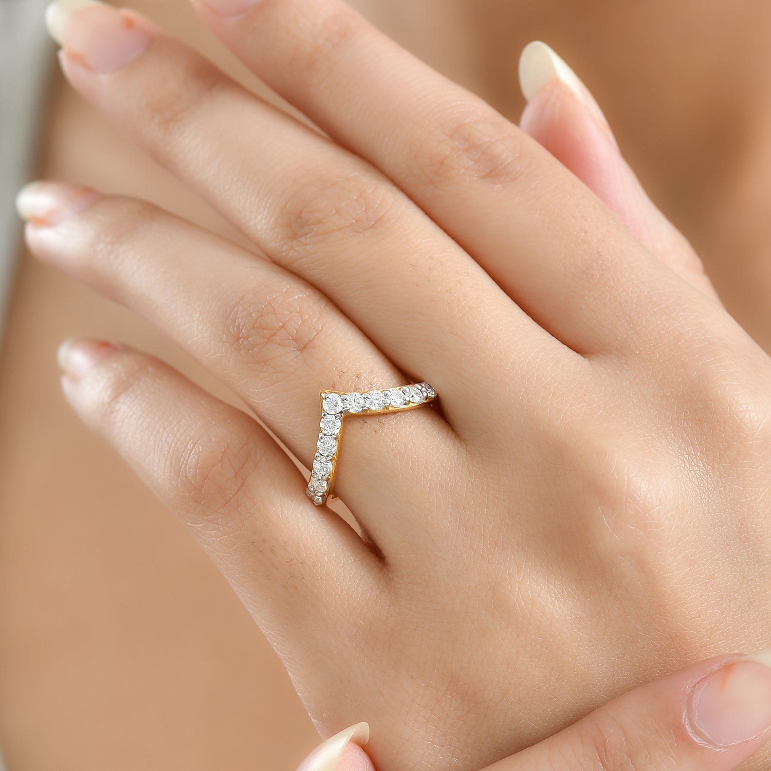 D'Joy -White Moissanite Wishbone Ring in 18K Vermeil Yellow Gold Plated Sterling Silver V32514116 3