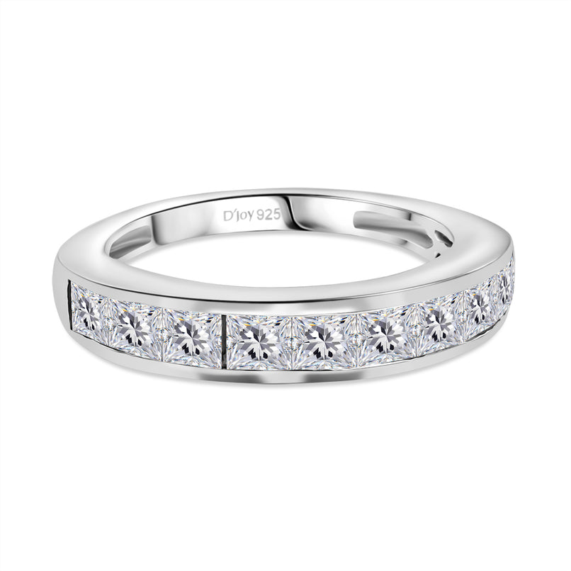D'Joy - Moissanite Half-Eternity Band Ring in Rhodium Overlay Sterling Silver 1.38 Ct._8351359