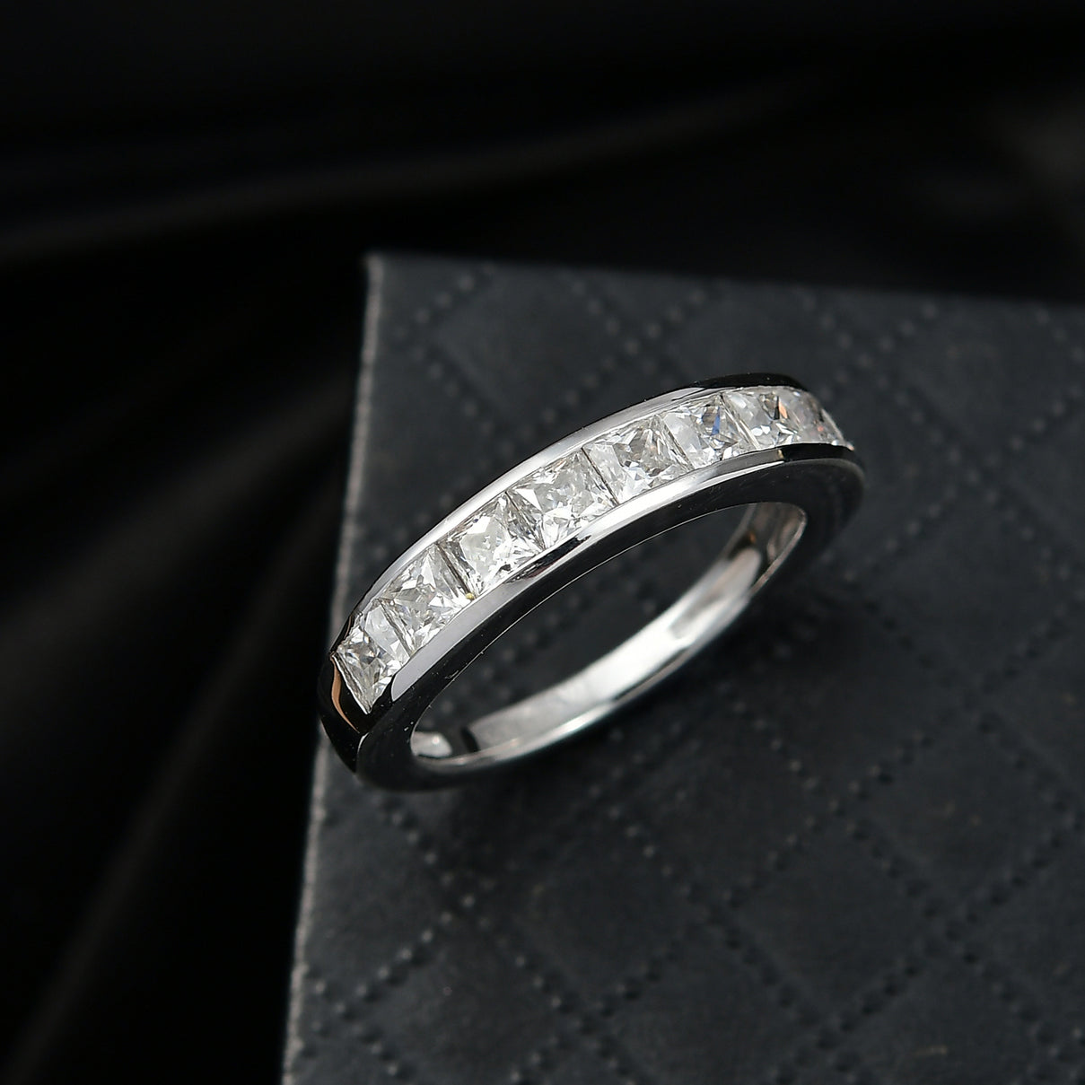 1.4 Ct. Moissanite Band Ring in Rhodium Sterling Silver V32513679 2