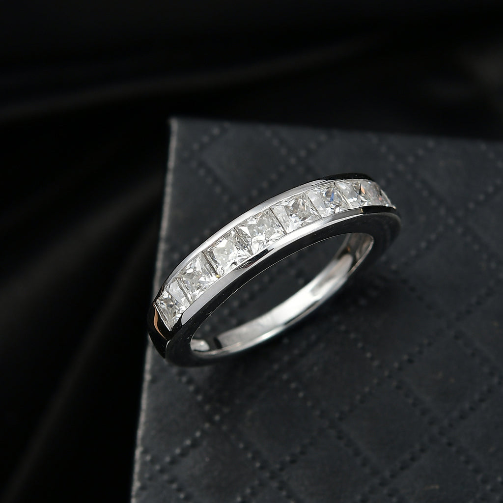 D'Joy - Moissanite Half-Eternity Band Ring in Rhodium Overlay Sterling Silver 1.38 Ct._8351364_1
