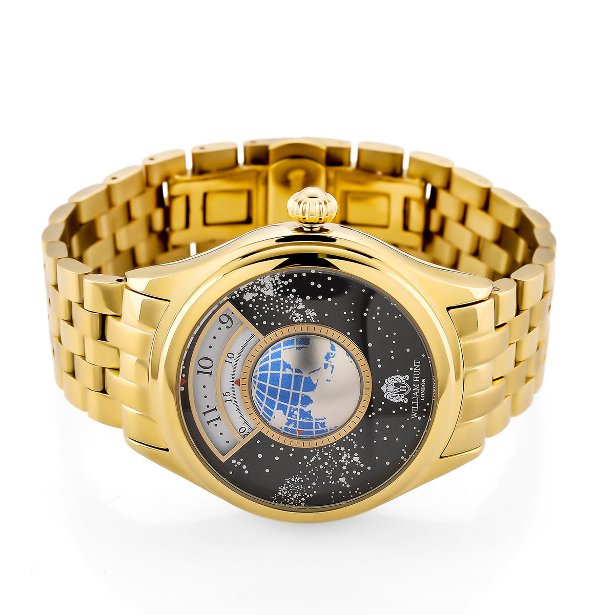 William Hunt Limited Edition Celestial Constellation Automatic Movt Watch With Rotating Globe 3ATM Water Resistancy Presented in a Gift Box - Gold Black 8351519 5