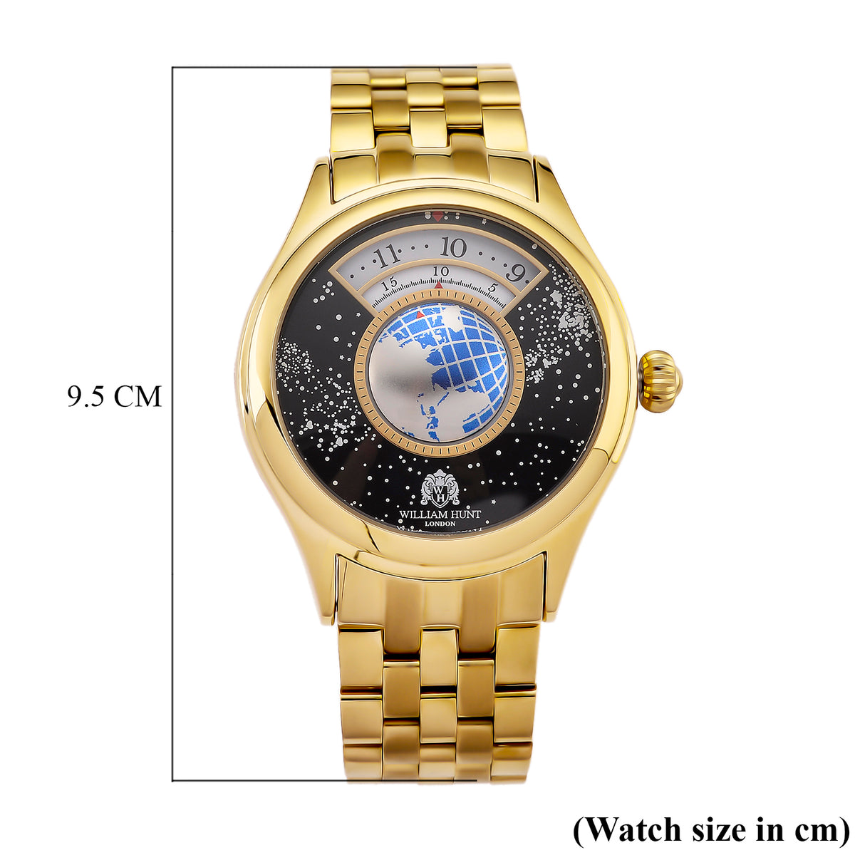 William Hunt Limited Edition Celestial Constellation Automatic Movt Watch With Rotating Globe 3ATM Water Resistancy Presented in a Gift Box - Gold Black 8351519 8