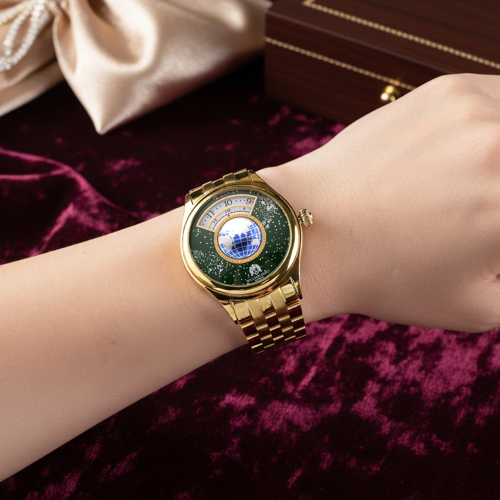 William Hunt Limited Edition Celestial Constellation Automatic Movt Watch With Rotating Globe 3ATM Water Resistancy Presented in a Gift Box - Gold Green_8351520_2