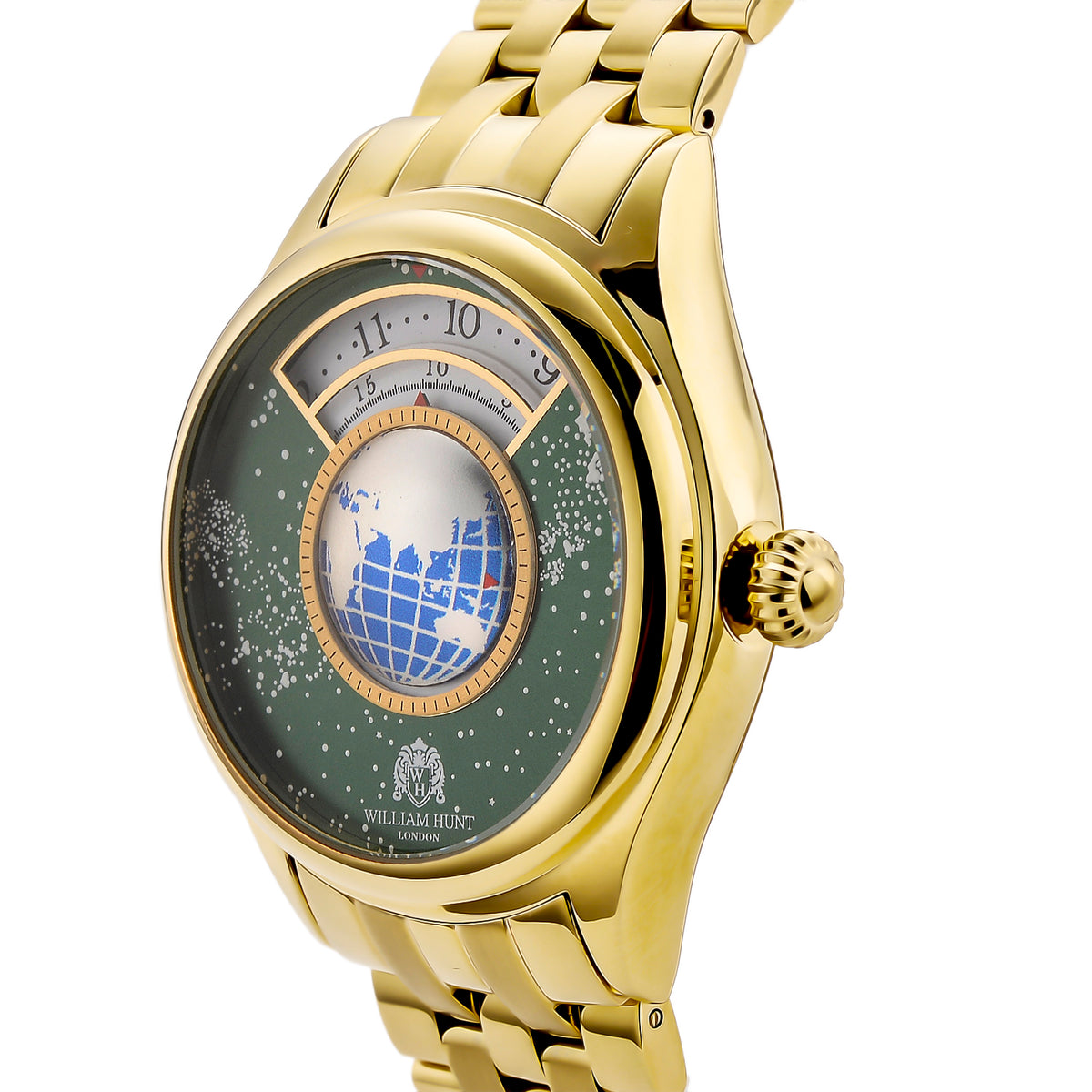 William Hunt Limited Edition Celestial Constellation Automatic Movt Watch With Rotating Globe 3ATM Water Resistancy Presented in a Gift Box - Gold Green V32563925 4