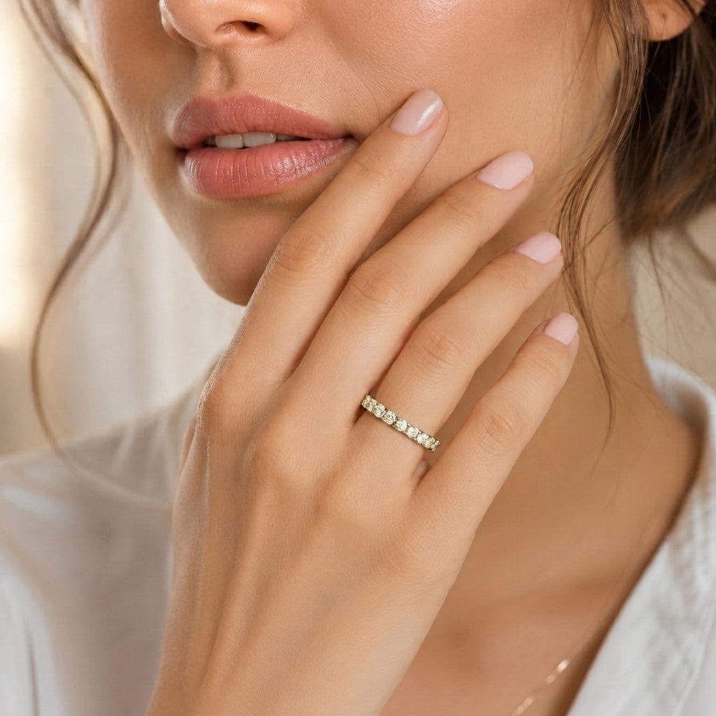Royal Bali Collection - D'Joy Moissanite Half Eternity Band Ring in Yellow Gold Plated Sterling Silver_8351586_1