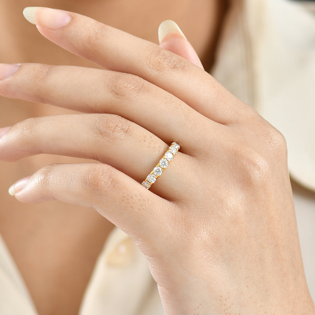 Royal Bali Collection - D'Joy Moissanite Half Eternity Band Ring in Yellow Gold Plated Sterling Silver_8351586_3