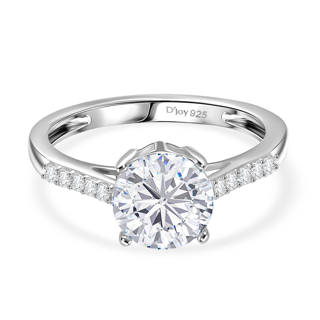 Royal Bali Collection - D'Joy Moissanite Solitaire Ring in Platinum Overlay Sterling Silver 1.60 Ct._8352078