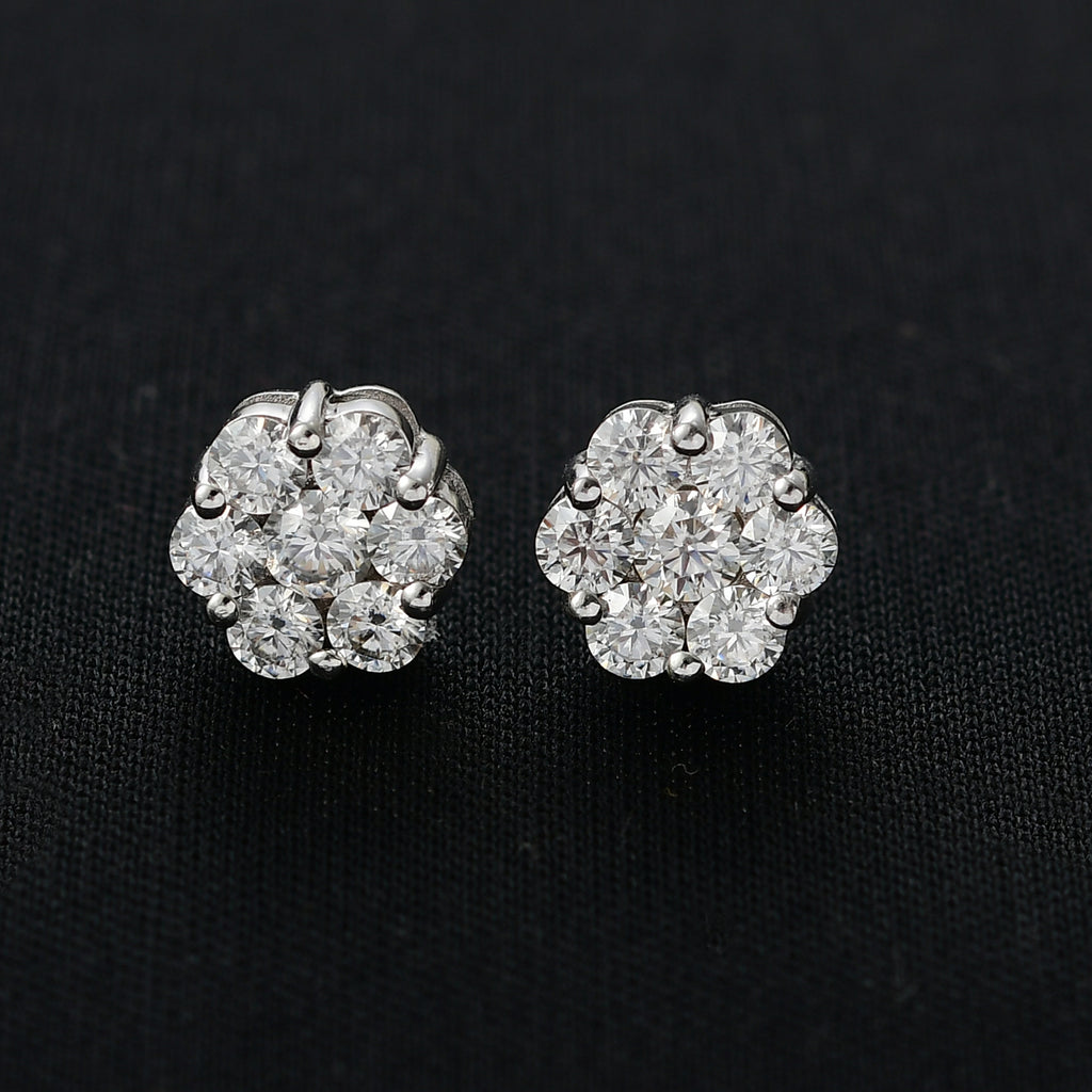 D'Joy - Moissanite Cluster Earring with Push Back in Rhodium Overlay Sterling Silver 1.72 Ct._8352171_1