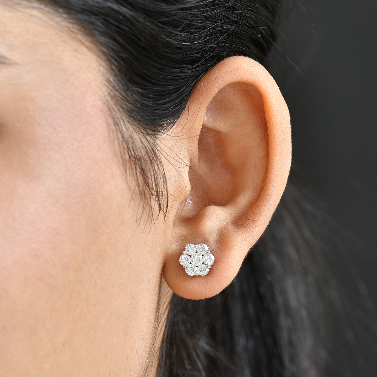Moissanite Floral earring in Rhodium Sterling Silver V32666694 3
