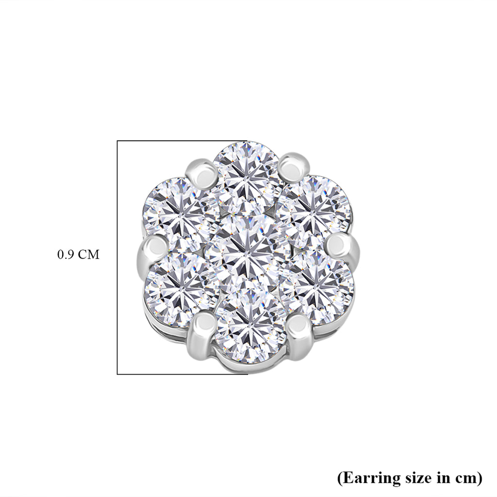 D'Joy - Moissanite Cluster Earring with Push Back in Rhodium Overlay Sterling Silver 1.72 Ct._8352171_4