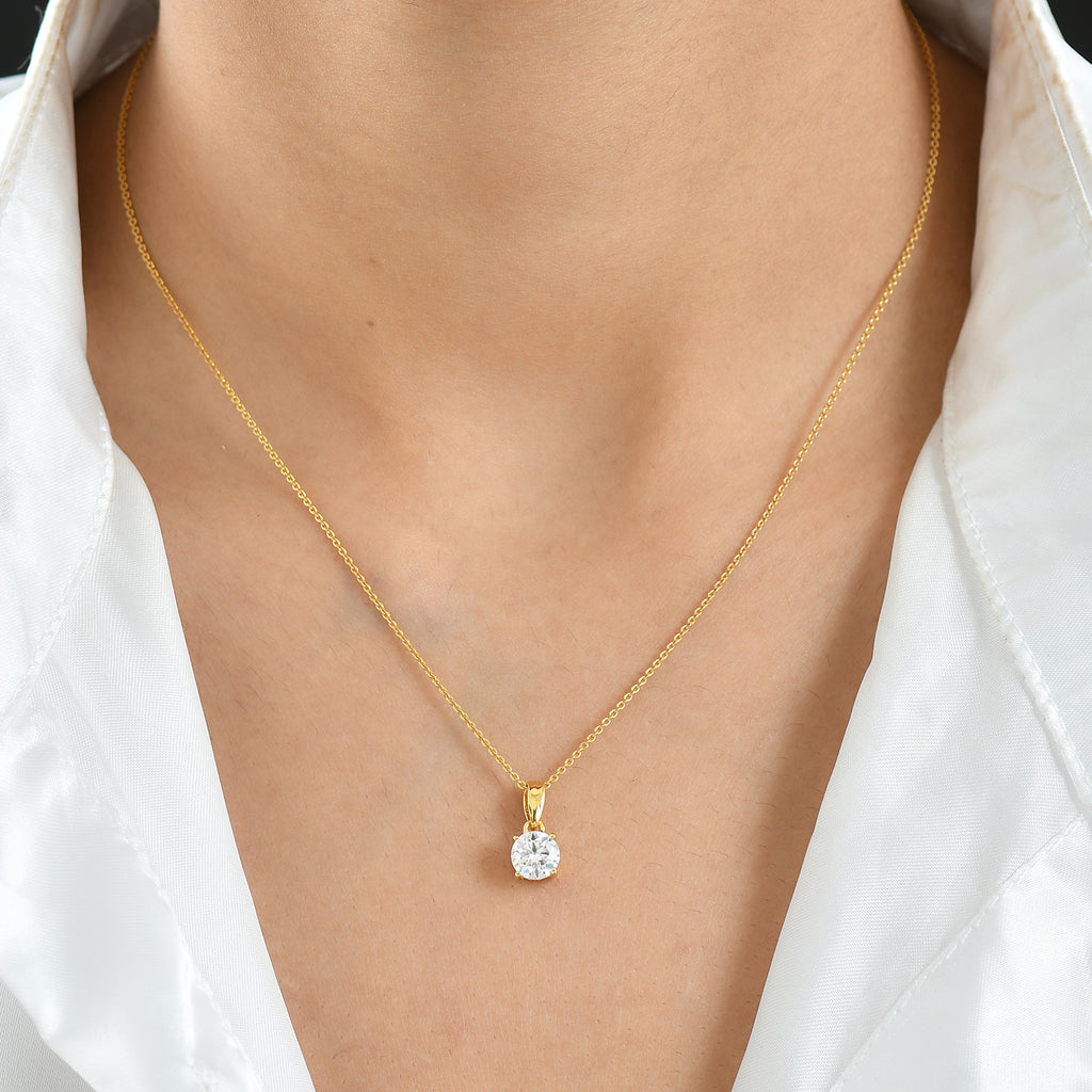 Royal Bali Collection - D'Joy Moissanite Solitaire Pendant in 18K Vermeil Yellow Gold Plating Sterling Silver 1.00 Ct._8352223_2