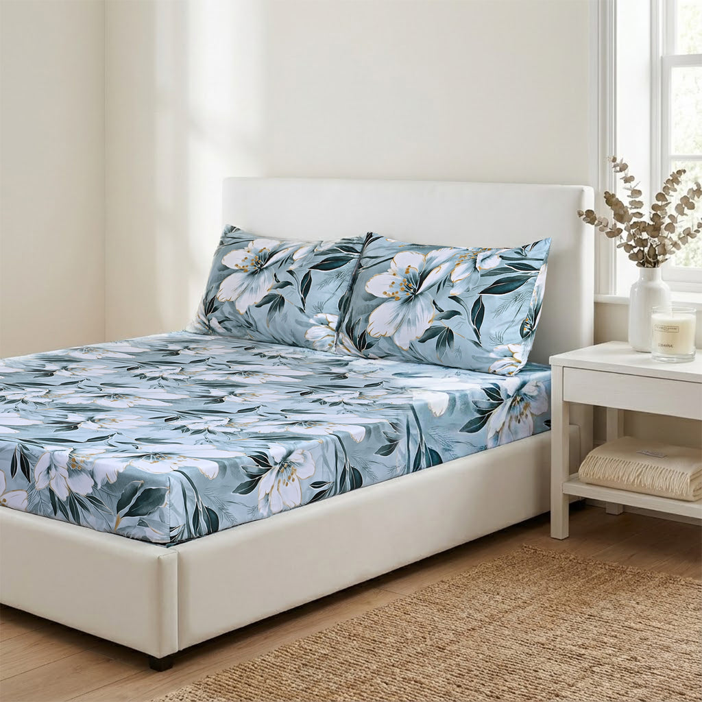 LIVMORE Set of 3 Printed Polyester Sheet Set - Double Blue_8352528
