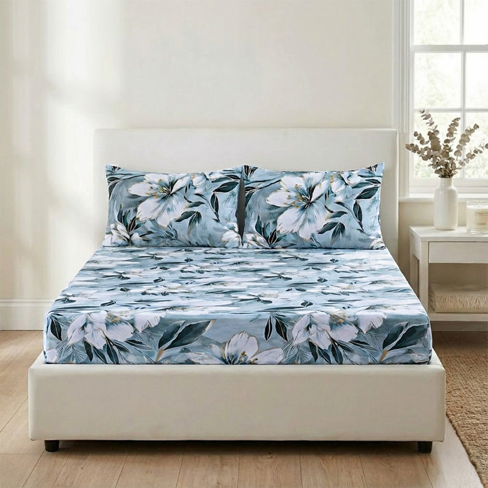 LIVMORE Set of 3 Printed Polyester Sheet Set - Double Blue 8352528 2