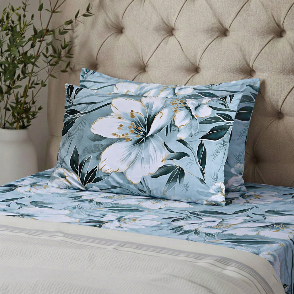 LIVMORE Set of 3 Printed Polyester Sheet Set - Double Blue_8352528_2