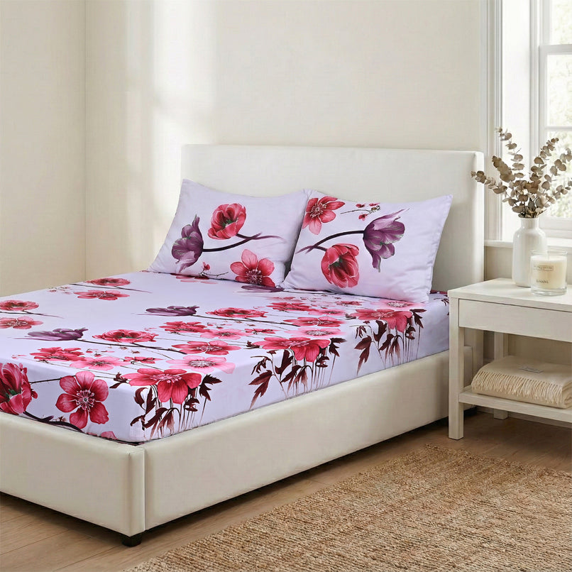 LIVMORE Set of 3 Printed Polyester Sheet Set - Double White_8352593
