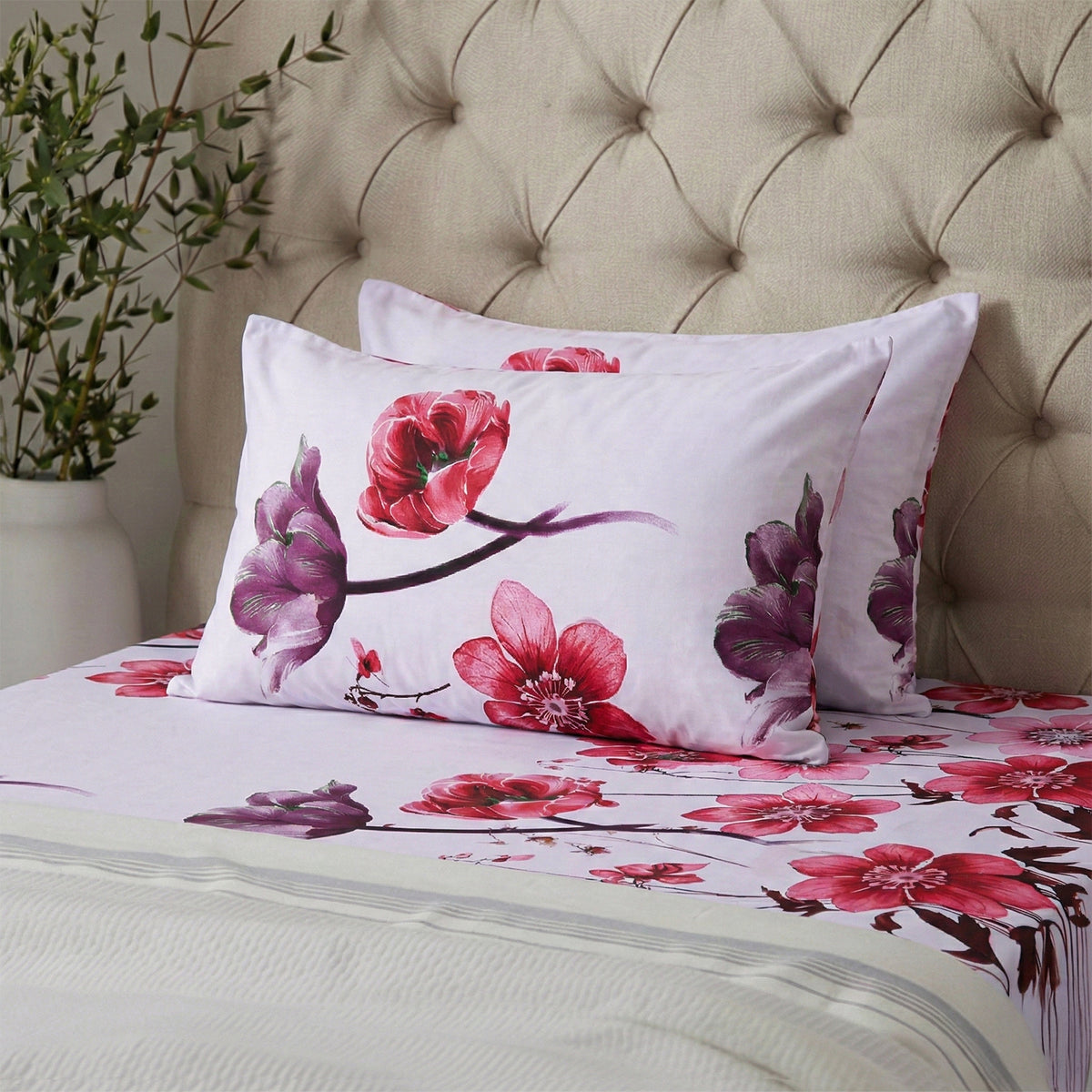 LIVMORE Set of 3 Printed Polyester Sheet Set - Double White V32698930 3