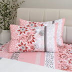 LIVMORE 3-Piece Set - Floral Print Fitted Sheet with Two Matching Pillowcases (Double, 190 x 135cm) - Light Pink_8352776_3