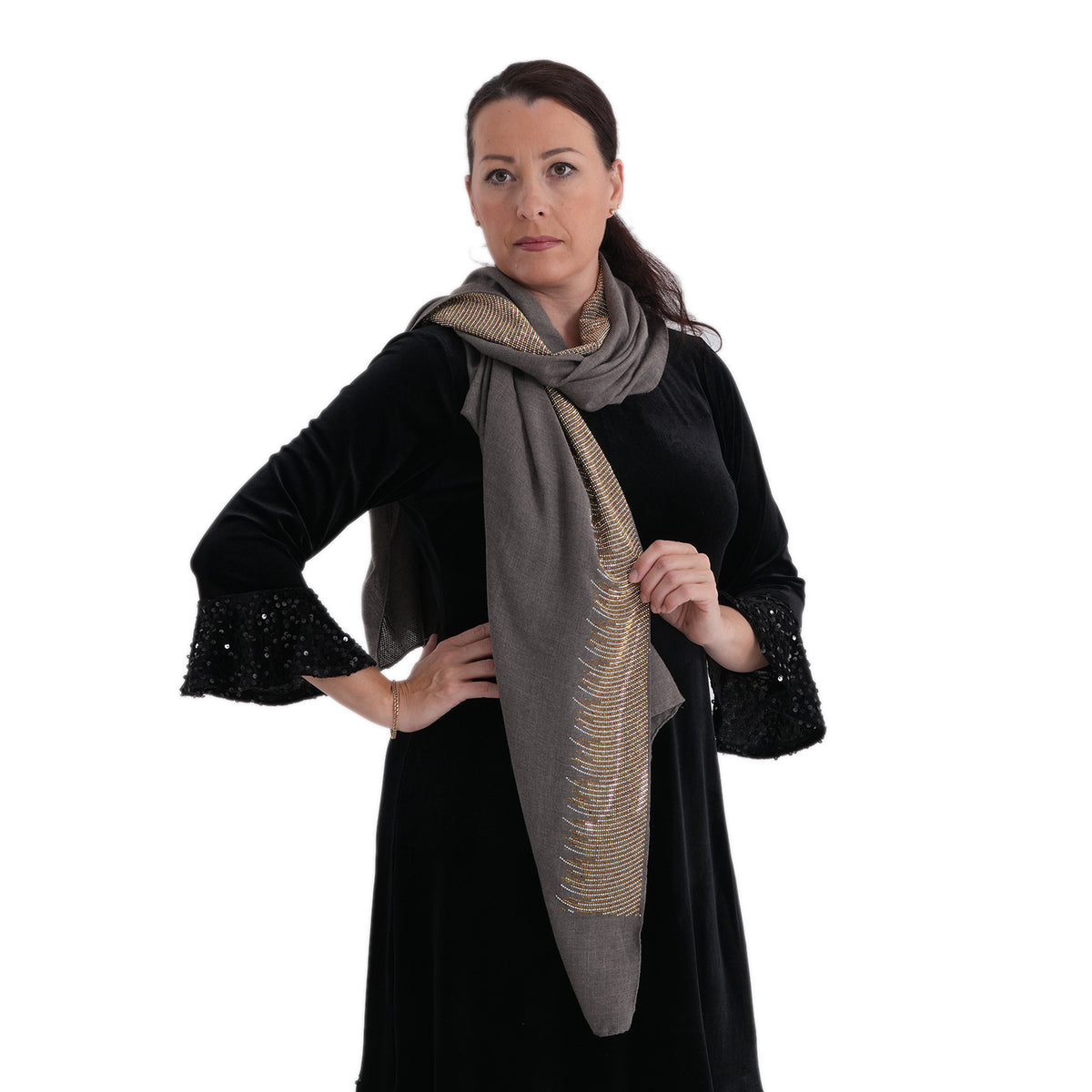 Limited Collection Sparkling Sequin Scarf (70 x 180 cm) - Grey V32570252 4
