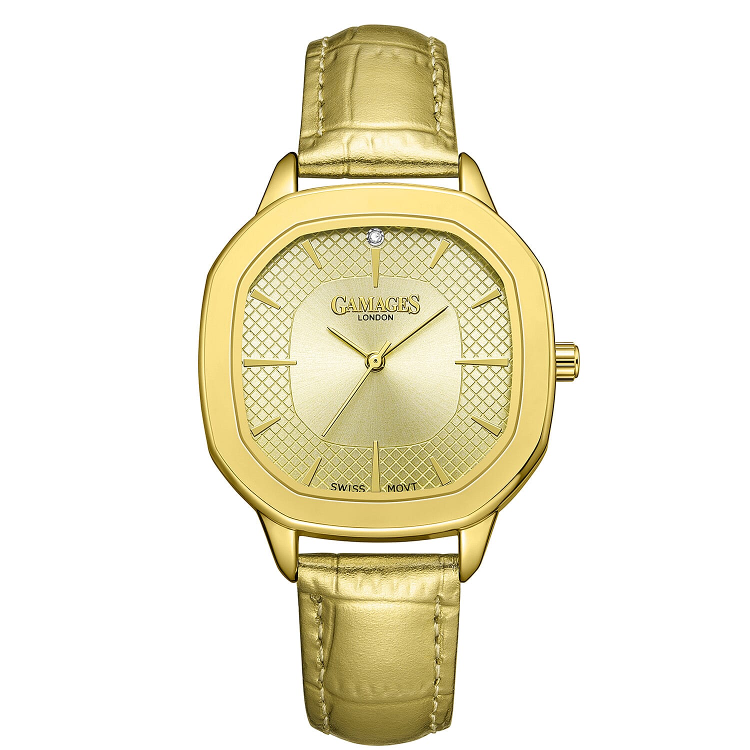GAMAGES OF LONDON Pearl Diamond Swiss Quartz Movement 3ATM Water Resistant Ladies Watch with Champagne Colour Dial and Leather Strap 8352917 0