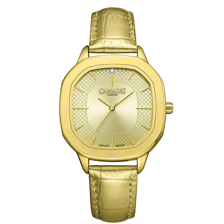 GAMAGES OF LONDON Pearl Diamond Swiss Quartz Movement 3ATM Water Resistant Ladies Watch with Champagne Colour Dial and Leather Strap 8352917 1