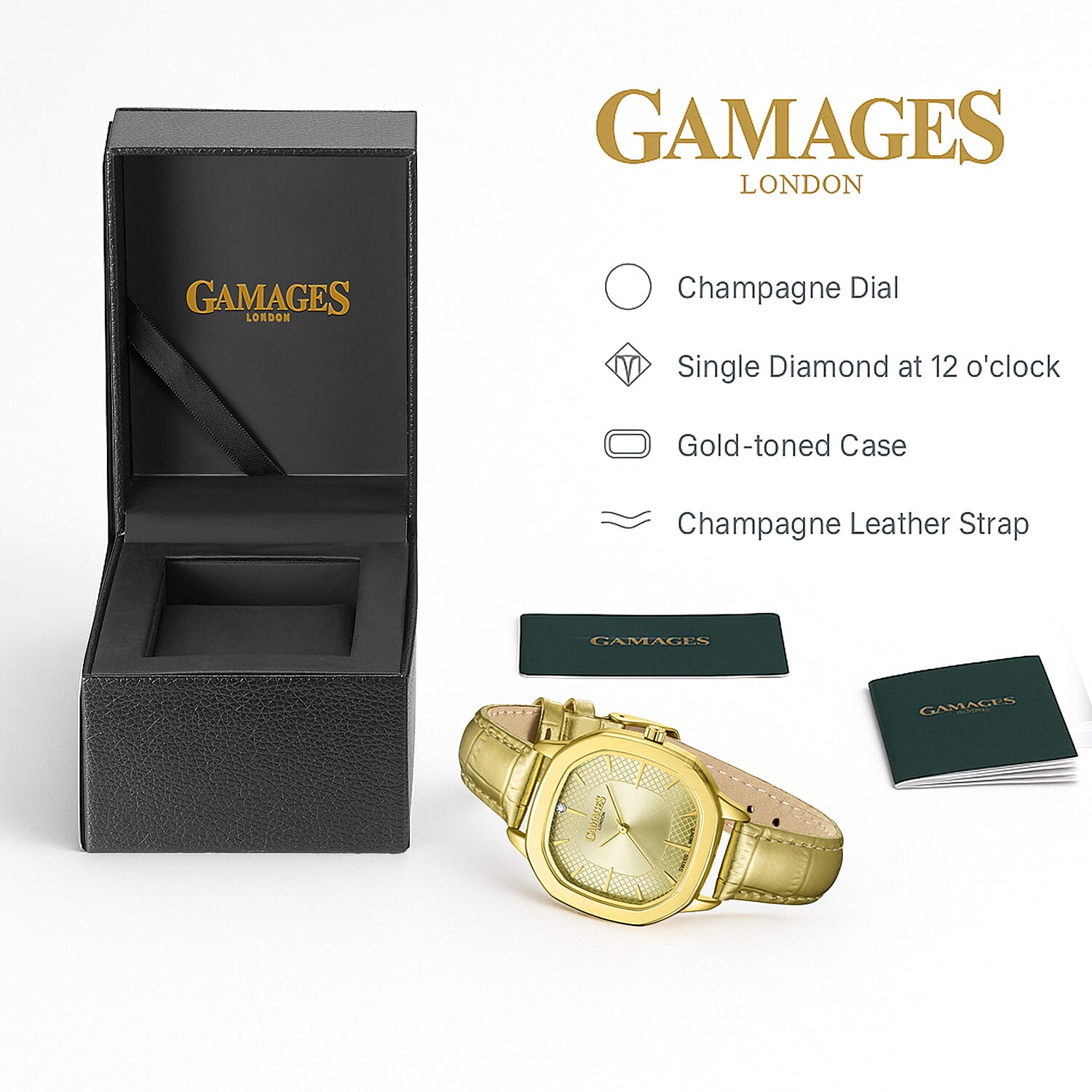GAMAGES OF LONDON Pearl Diamond Swiss Quartz Movement 3ATM Water Resistant Ladies Watch with Champagne Colour Dial and Leather Strap 8352917 3