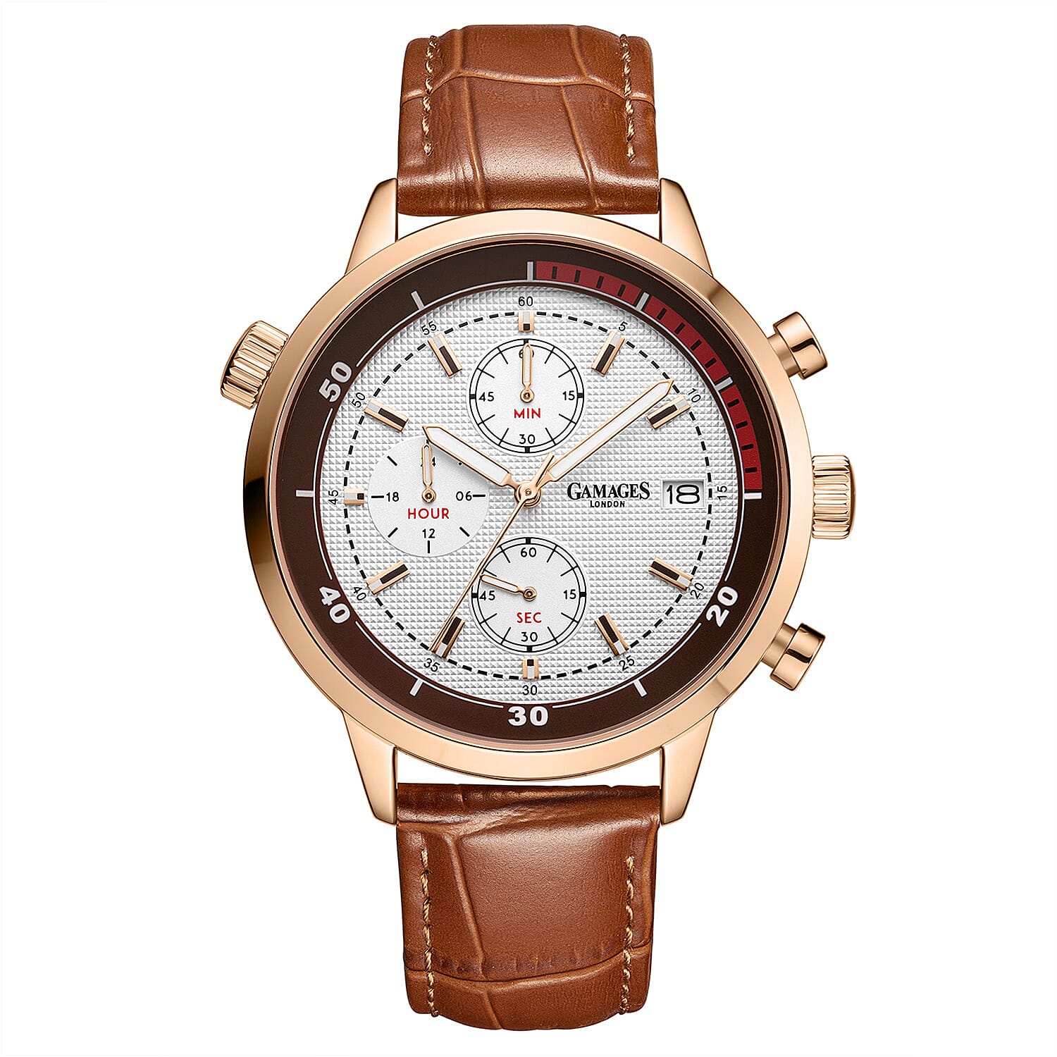 GAMAGES OF LONDON Avenger Mechanical Quartz Movement 3ATM Water Resistant Frost-White Oil-Pressed Dial Mens Watch with Brown Leather Strap 8352922 0